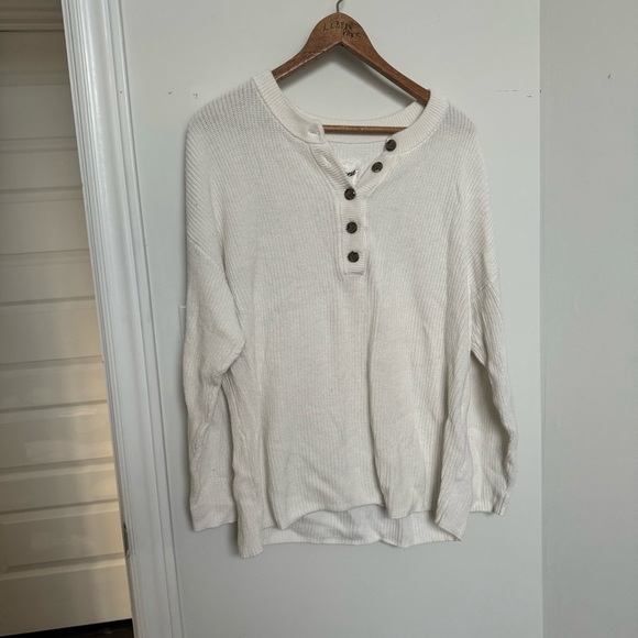 Aerie Oversized Cream Henley Knit Sweater M - Picture 3 of 6